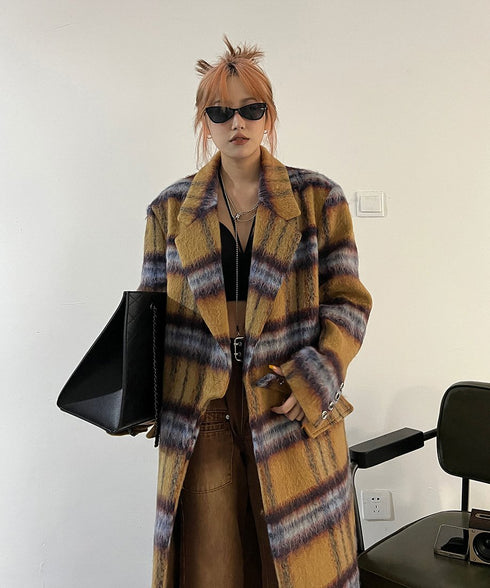 Blurred Check Long Coat